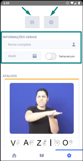 Estado inicial das informações e do botão Estado inicial das informações e do botão