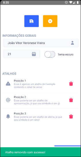 Atalho excluído